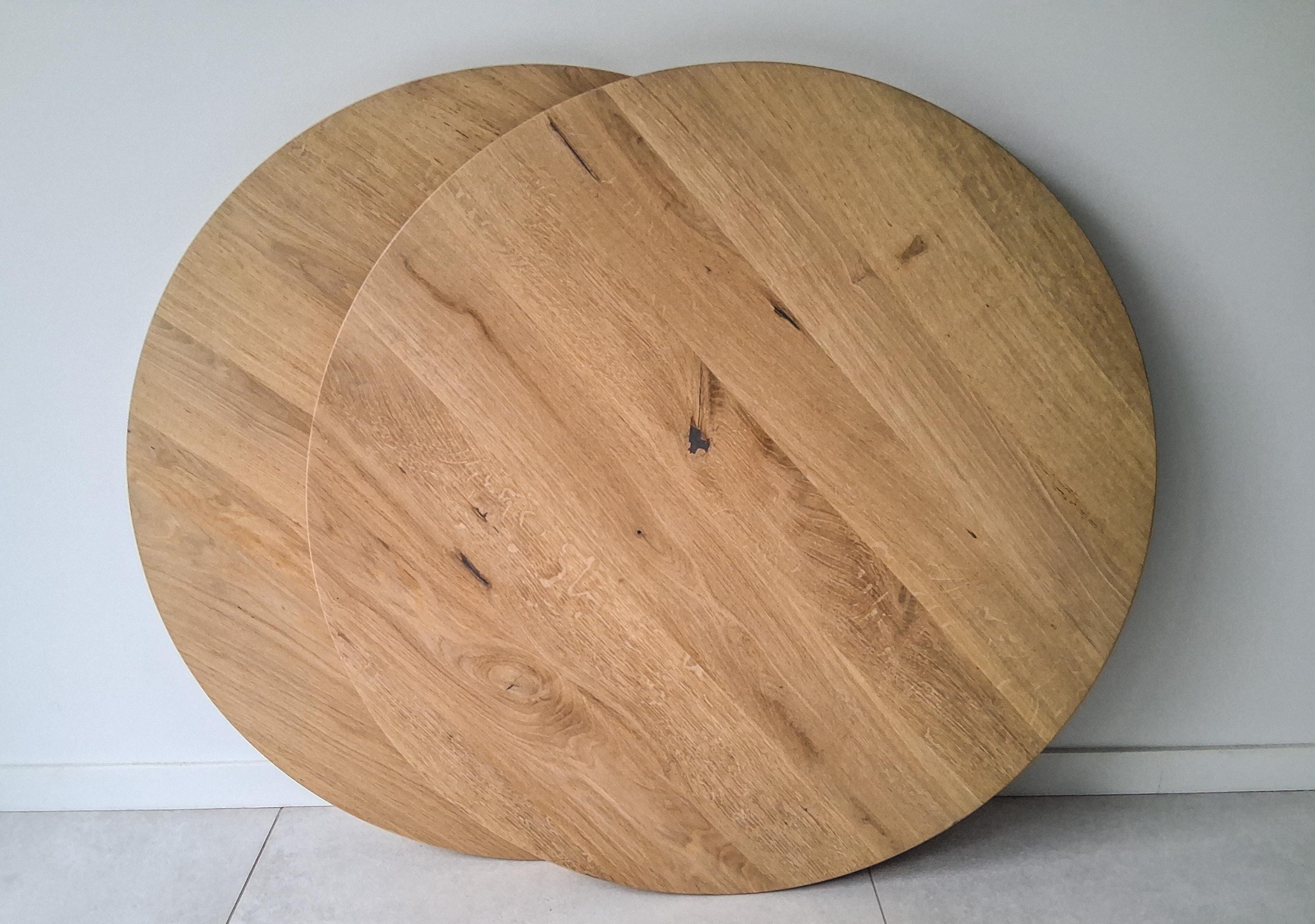 Table Ronde En Chêne Massif Ø90 cm - Plateau De 4 D'épaisseur Bord Biseauté Moderne