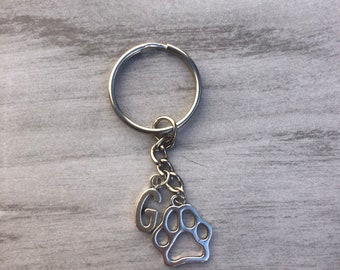 Paw Print Keychain: Personalized Initial Charm, Pet Lover Gift