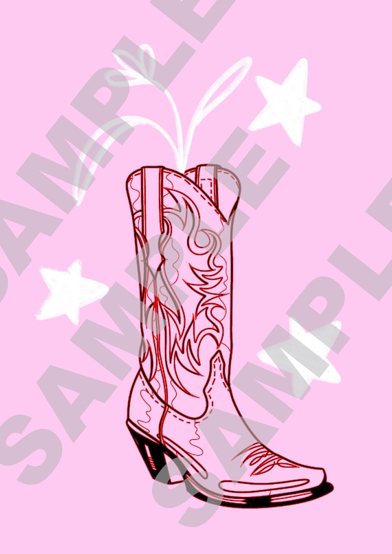 Cowgirl Boots Funky Pink Print Printable Wall Art Digital Download Howdy Western Cowboy Retro Wall Art Downloadable Trendy Wall Art Etsy