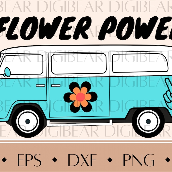 Vintage Bus,VW Bus,Hippie Bus,Retro Bus SVG, png, jpg, pdf, eps, dxf, Peace Svg Files, Vintage Van Svg,Hippie Design for Cricut,Silhouette