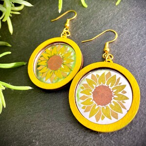 Yellow Sunflower Mirror Dangle Fashion Earrings