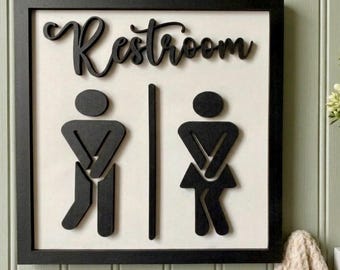 Funny Bathroom Sign - Men's Room - Ladies Room - 3D Laser Cut Restroom Decor - Farmhouse Wall Art - Minimalist Sign