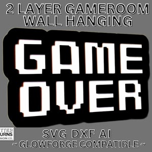 レーザーカット ゲームオーバー 2 層壁掛け - SVG DXF AI - レーザー ファイル