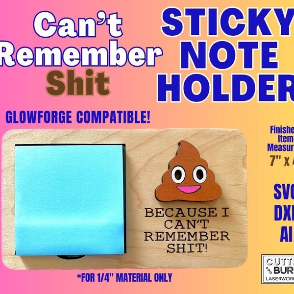 Laser Cut Post It Sticky Note Holder - Can't Remember Shit - Funny Gift - SVG DXF AI - Laser File