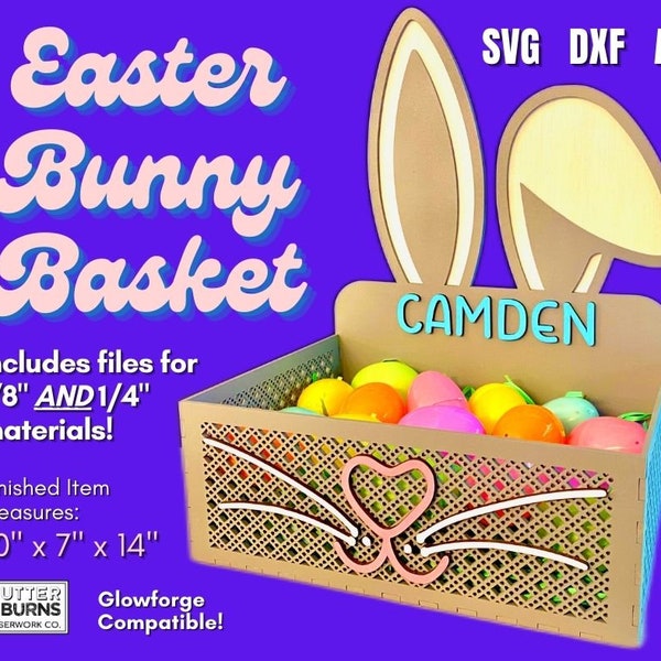 Laser Cut Personalized Easter Bunny Basket - SVG DXF AI - Laser File