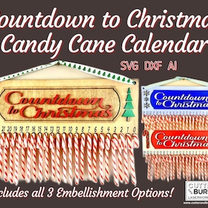 Laser cut Countdown to Christmas Candy Cane Kalender - Advent, Urlaub - SVG DXF AI - Laser File