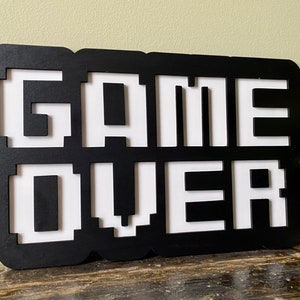 8 Bit Game Over Two Layer Gamer Game Room Wall Hanging Decor Sign