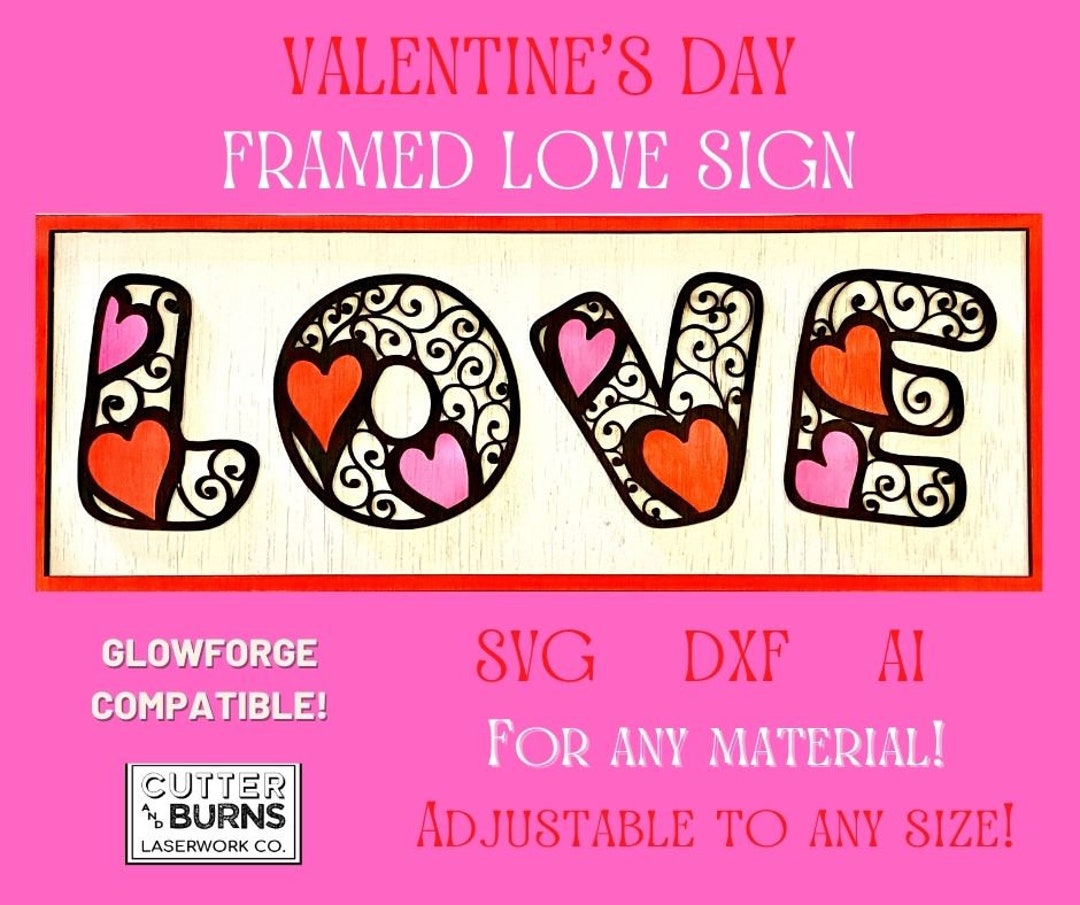 Laser Cut Valentine's Day Love Decor Sign Wall Hanging SVG DXF AI Laser