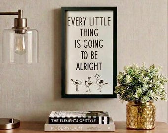 Three Little Birds Framed Wall Art - Every Little Thing Is Going To Be Alright - Laser Engraved Boho Home Decor - Bob Marley Lyric Inspired