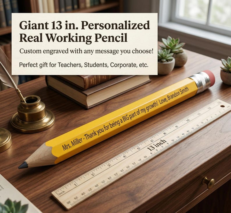 Giant Personalized Wood Pencil - Custom Engraved Teacher Gift ...