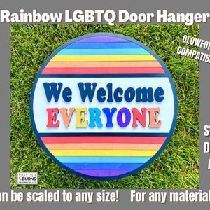 Lasergeschnittener Gay Pride LGBTQ Regenbogen We Welcome Everyone Runder Türhänger Wanddekor - SVG DXF Ai - Laserdatei