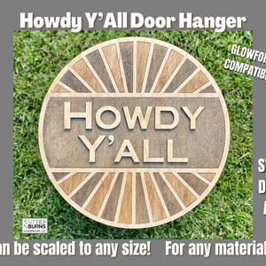 Laser Cut Howdy Y&#39;all Funny Rustic Round Door Hanger Wall Decor - SVG DXF AI - Laser File