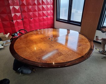 Narra Burl Veneer and Solid Philippine Ebony Round Conference Table