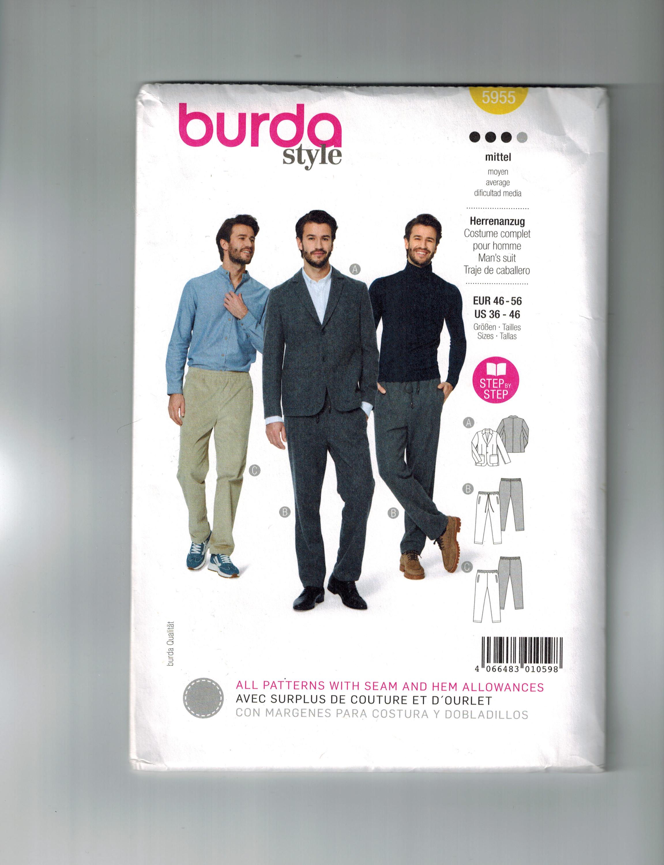 Burda Patron Pantalon Homme 6350 – Tailles 46-56, Poches Biais & Coutures Décalées, Style Décontracté Ou Travail