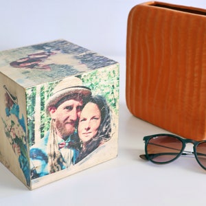 Personalisierter Fotowürfel auf Holz, Fotogeschenk holz, natur chrismast Geschenkidee, Bild auf Holz Bild 2