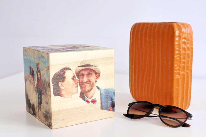 Personalisierter Fotowürfel auf Holz, Fotogeschenk holz, natur chrismast Geschenkidee, Bild auf Holz Bild 3