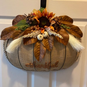 Fall wreath, pumpkin burlap wreath, fall pumpkin wreath, orange front door wreath, wall wreath, mirror wreath, porch wreath.