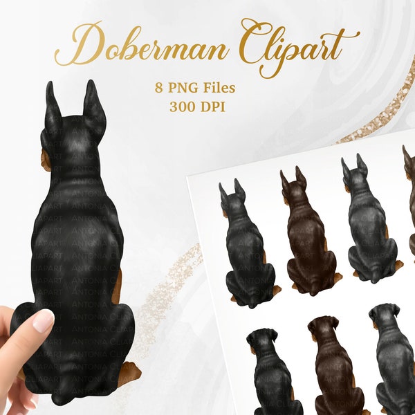 Doberman Clipart, Doberman Pinscher Clip Art, Dog Breeds PNG, Back View Dogs Clipart, Dog Graphics, Dobbie Mom Clipart,Doberman Dad Clip Art