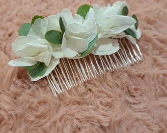 Peigne cheveux mariage, Peigne hortensia, Peigne argenté, Coiffure mariage