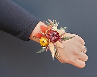 Dried flower bracelet, Wedding accessory, Wedding bracelet, bridesmaid, Terracotta, orange tone, colorful wedding