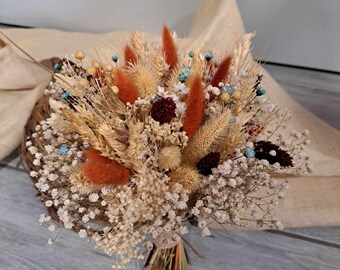 Bouquet de mariée champêtre ''Rosalina'', fleurs séchées colorées et raffinées