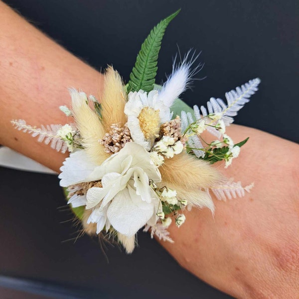 Bracelet fleurs séchées vert et blanc, Bracelet mariage, Bracelet fleurs stabilisées
