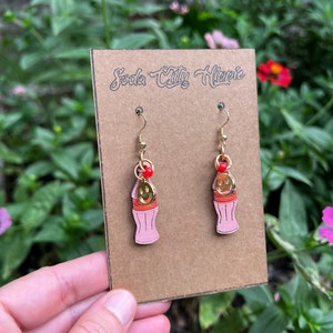 Vintage Soda Bottle Earrings with Gold Smiley Face Charms
