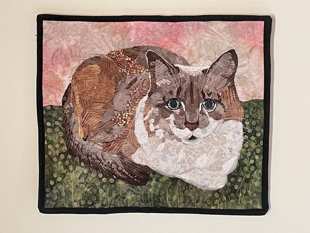 Fabric Collage Wall Hanging Fabulous Feline Etsy