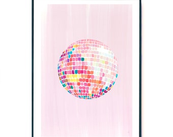 Pink Disco Ball Art Print: Vibrant Wall Decor, Recyclable Paper