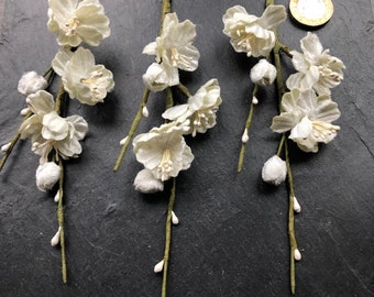 3 Ivory Cherry Blossom Stems Millinery / DIY