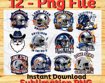 12x Bundle | Lone Star Football Vibes | Sports Helmet Sublimation PNG Sublimation Clipart Png DTG DTF Transfer Mugs Tote Bags T-shirts