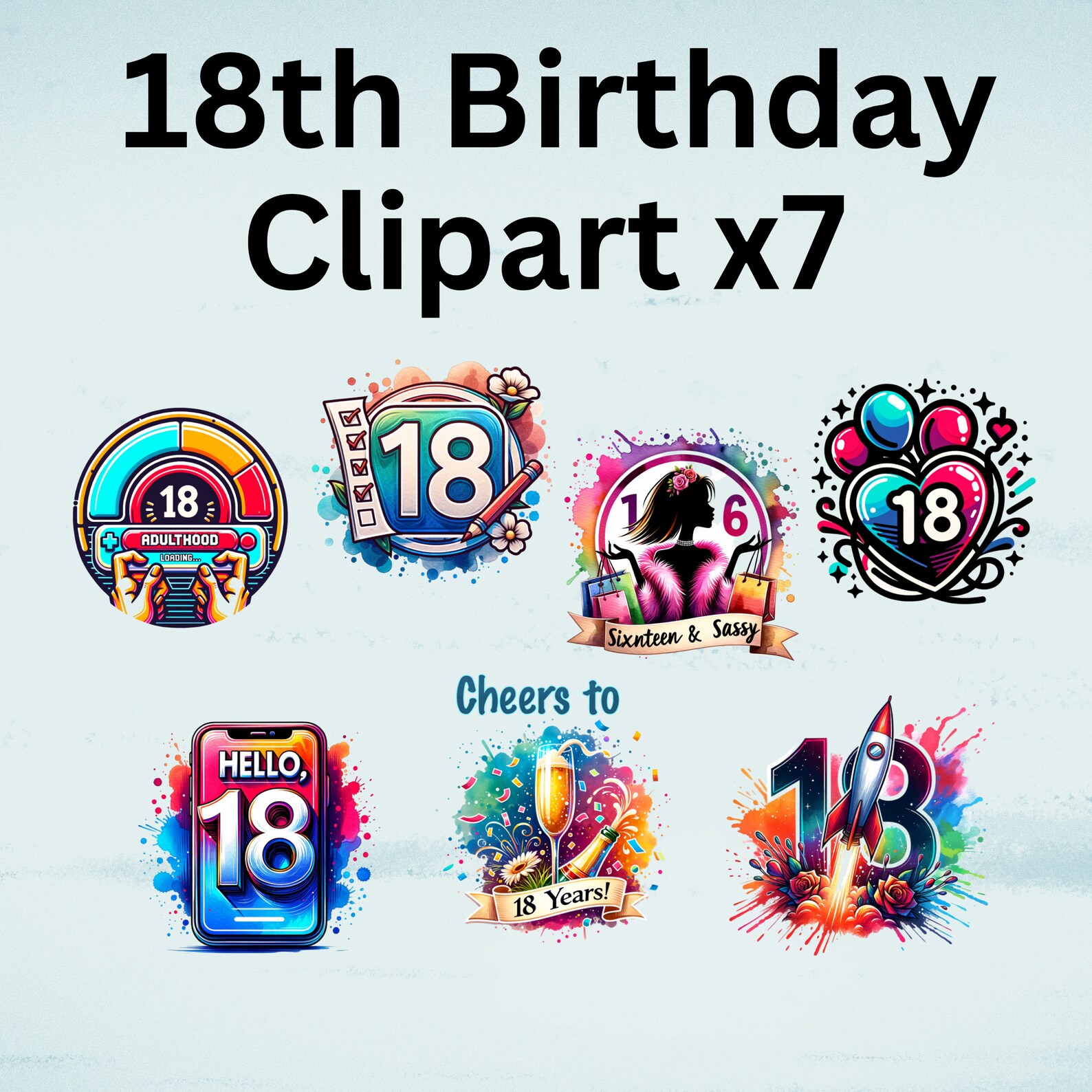 18th Birthday Clipart Bundle for Birthday PNG File for Sublimation ...