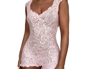 Handmade Lilium backless romper/playsuit in pink mesh