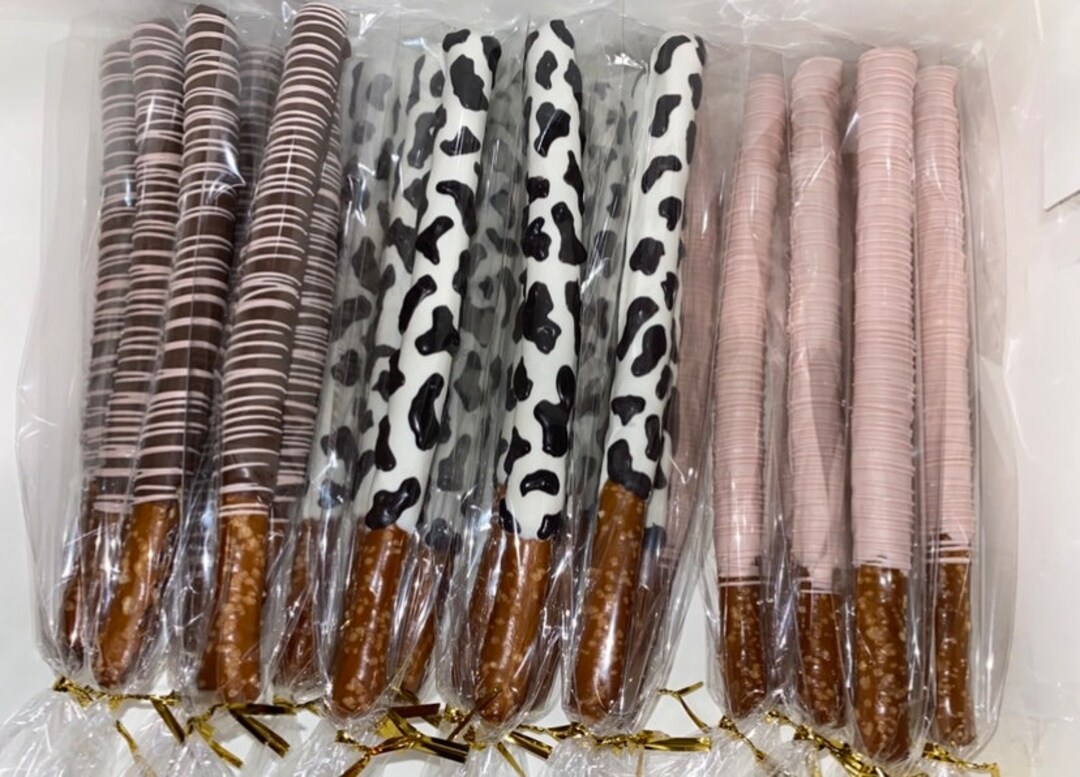 Chocolate Covered Pretzels, Farm Theme Pretzels, Cow Print Chocolate Covered Pretzels Etsy