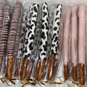 Chocolate Covered Pretzels, Farm Theme Pretzels, Cow Print Chocolate Covered Pretzels