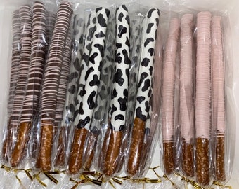 Chocolate Covered Pretzels, Farm Theme Pretzels, Cow Print Chocolate Covered Pretzels