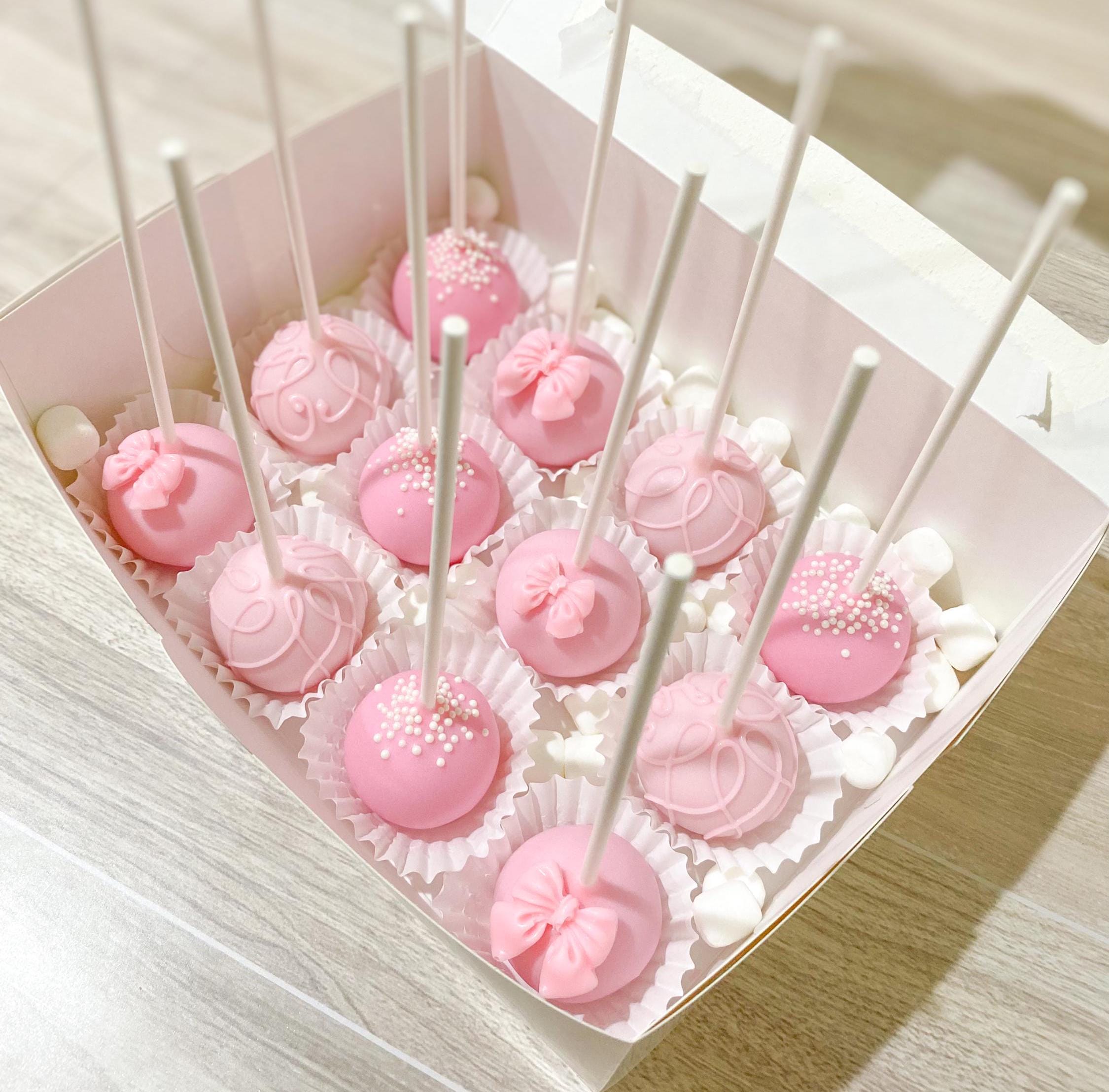 Baby Shower Cakepops, Baptism, Pink Cakepops, Bow Theme