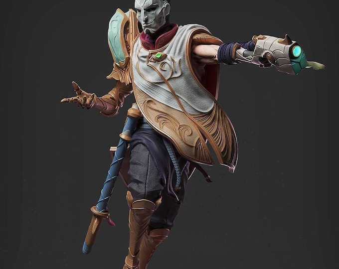 Featured listing image: League of Legends Jhin Figure | 3D Printed Virtuoso Model | Gaming Desk Decor | Gamer Gift | Collectible Statue | Unpainted for DIY Painting
