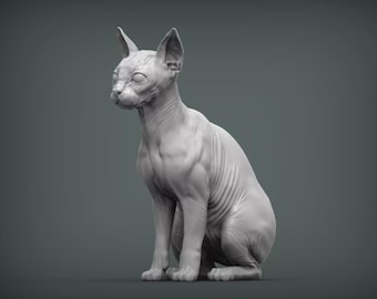 3D-geprint beeldje Sphynx-kat: standbeeld haarloze kat, uniek interieur