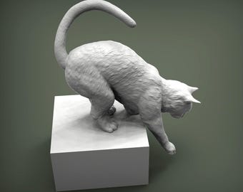 Leaning Cat Figurine – 3D Printed Cat Statue for Shelf & Desk Decoration
