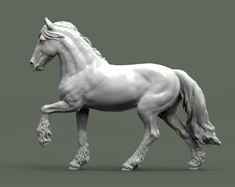 Figura de caballo frisón: elegante estatua de caballo impresa en 3D para amantes de la equitación y decoración rústica del hogar.
