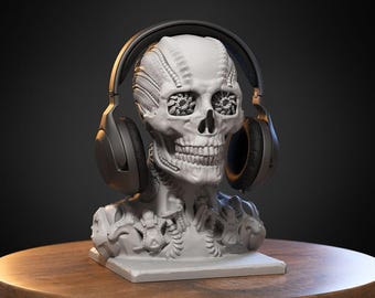Cyborg Skull Robot 3D Printed Headphone Stand – Futuristic Desk Decor for Gamers & Collectors