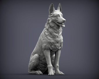 樹脂製ジャーマンシェパードドッグの置物、座っている犬の彫刻