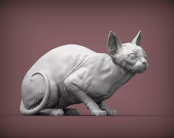 Sphynx-katbeeldje – 3D-geprint beeld van haarloze kat
