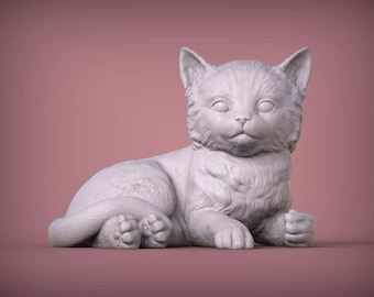 Kitten Lies Figurine – 3D Printed Collectible Cat Statue for Pet Lovers