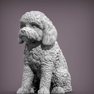 Siedząca figurka Cockapoo – drukowana w 3D figurka Spoodle Dog, dekoracja w stylu Doodle Art