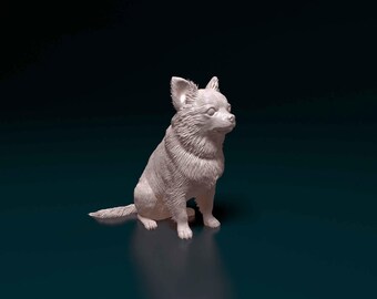 Figura de perro chihuahua de pelo largo – Estatua de cachorro impresa en 3D