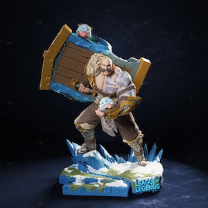 League of Legends Braum Figurine – 3D Printed Heroic Tank Champion Statue with Poro Base
