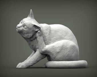 Cat Figurine – 3D Printed Scratching Ear Statue