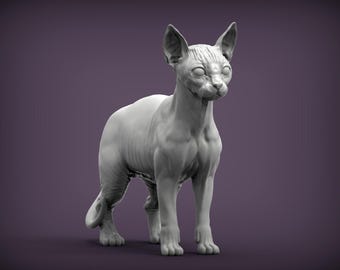 Sphynx-katbeeldje – 3D-geprint realistisch beeld van een haarloze kat